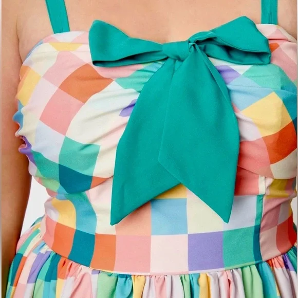 Colorful Checkered 50s Dress, Unique Vintage, Plus Size 3X (20) - Picture 4 of 11